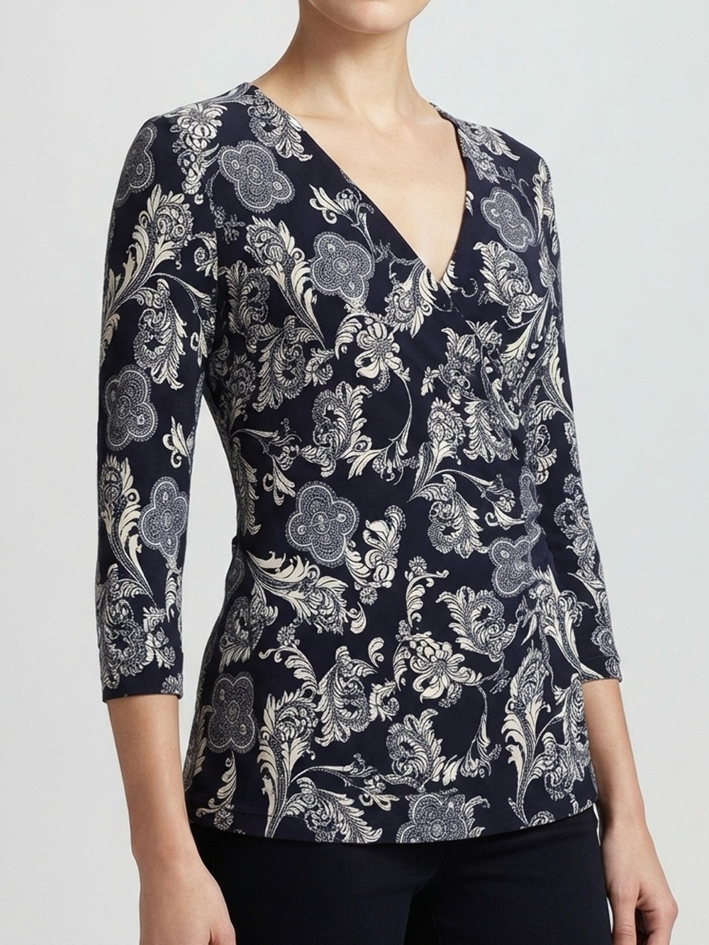 Dana Buchman Black & White V-Neck Paisley Tunic